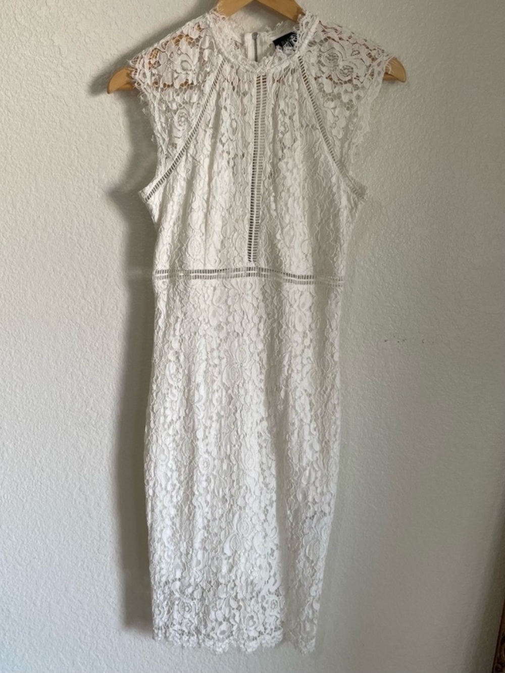 Bardot Lace Panel Dress in Orchid White High Neck Knee Length Sleeveless Wedding